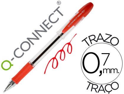 Bolígrafo Q-Connect tinta roja sujeción de caucho